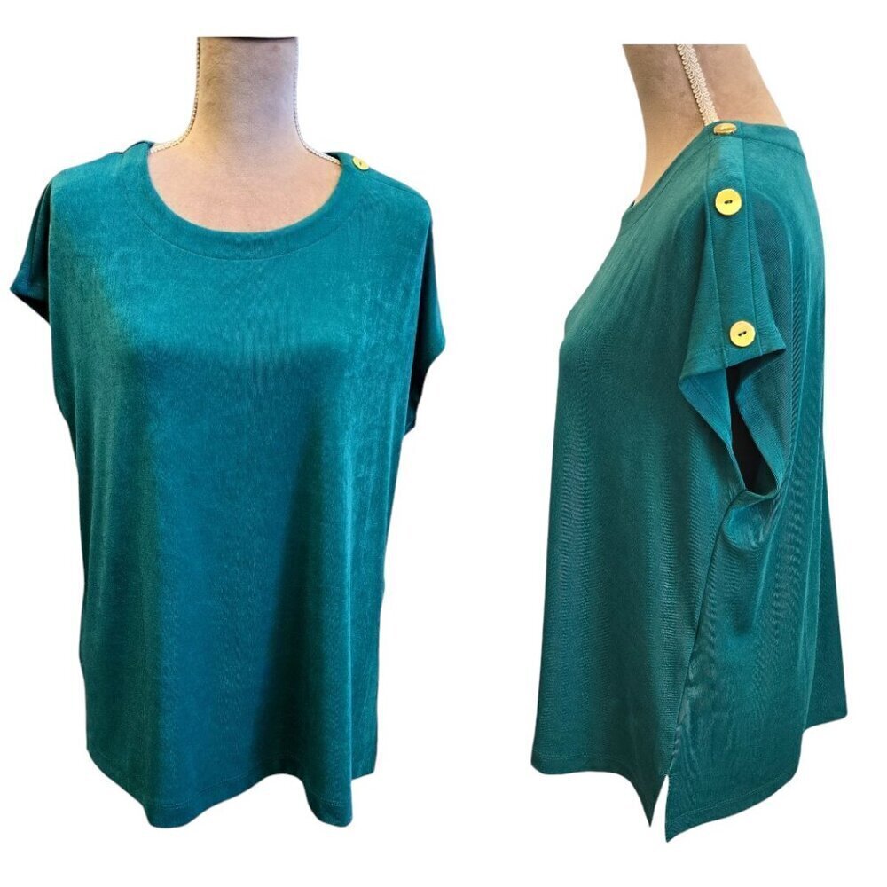 Chico's Travelers Button Sleeve Top, Size 3 (US XL), Harbour Green, NWT - Picture 2 of 13
